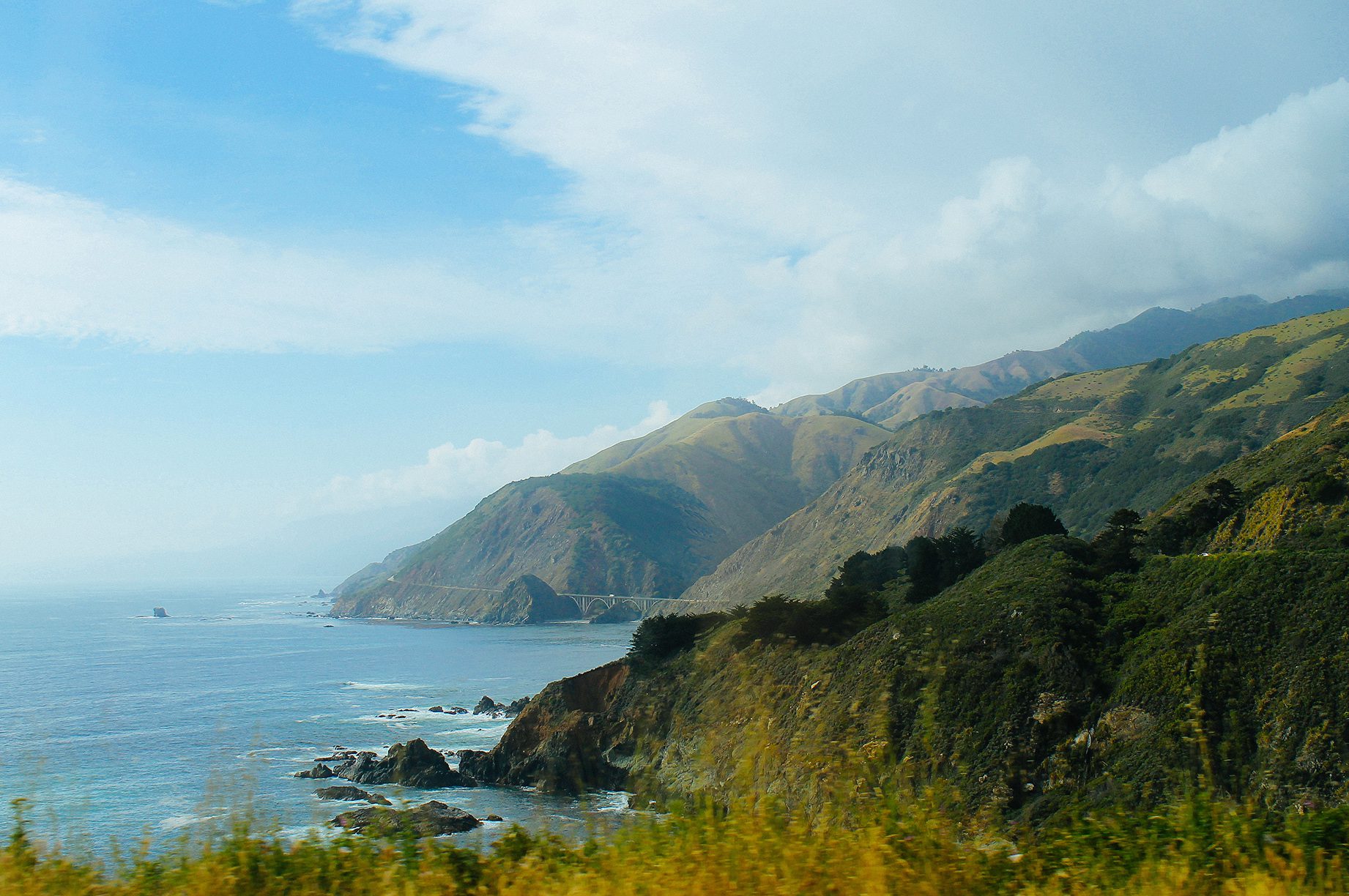 The Pacific Ocean and the Big Sur coastline on a road trip in California