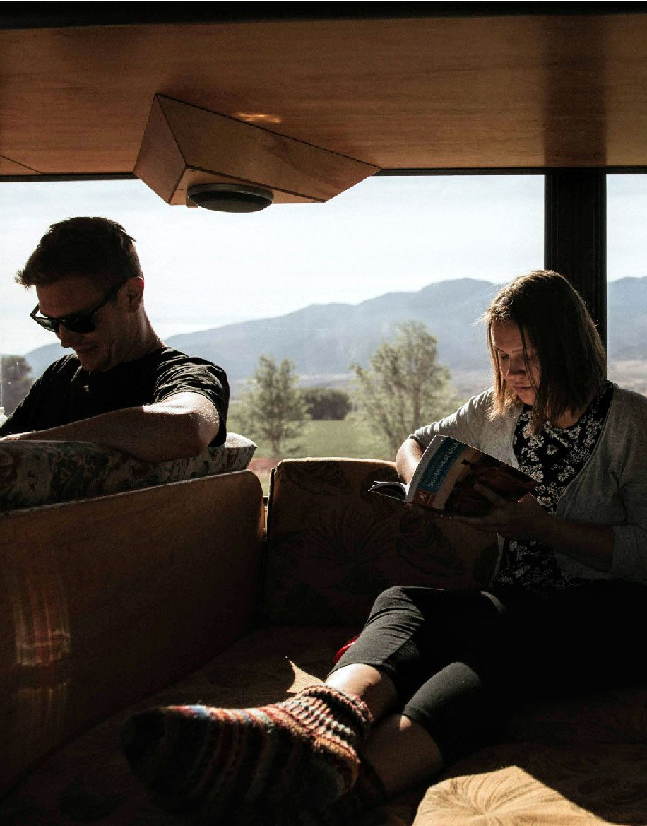 Enjoy some solitude on a group camping tour while lounging on one of our custom coaches.