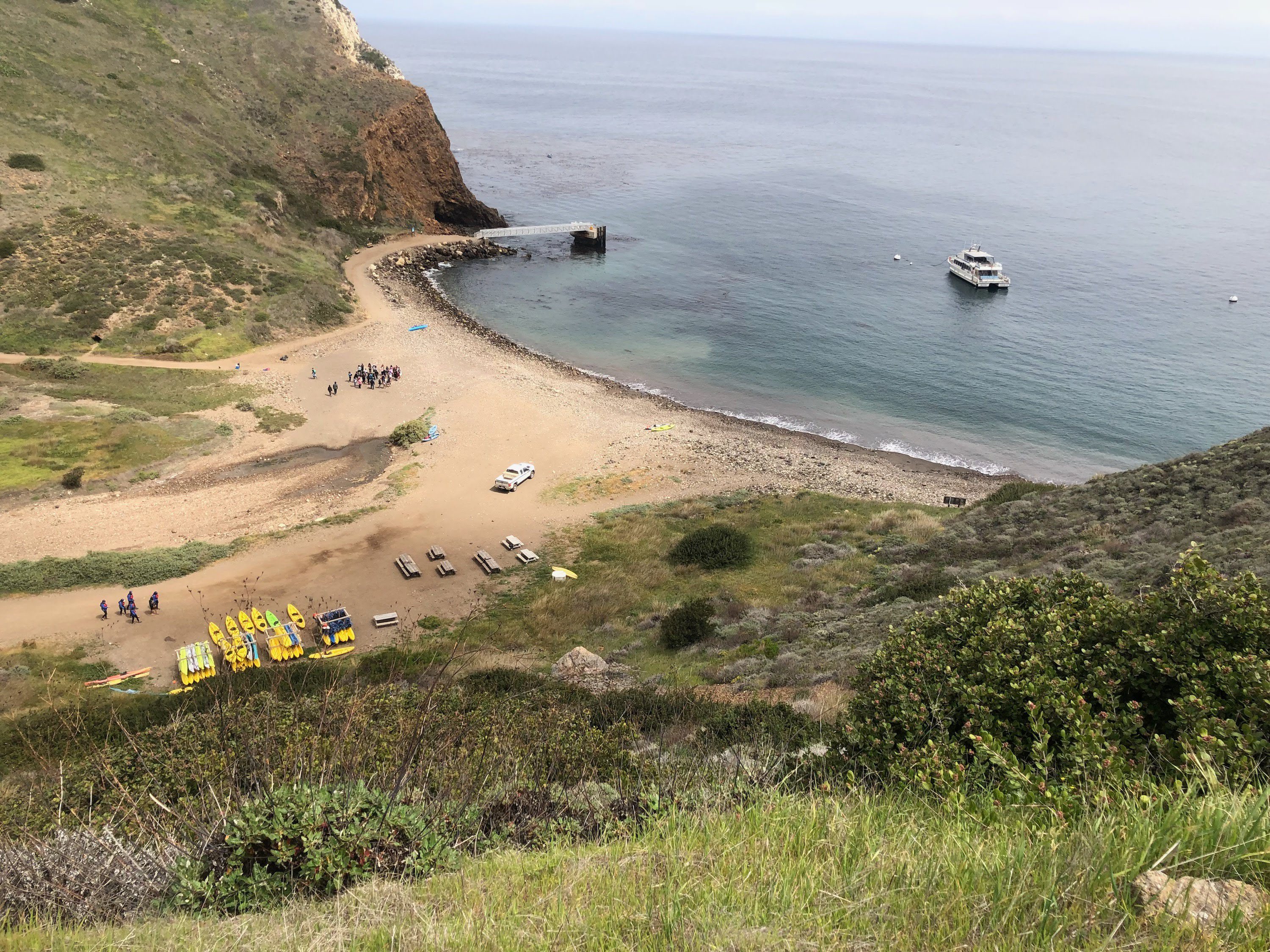 A view from a hilltop overlooking a bay in Channel Islands National Park.