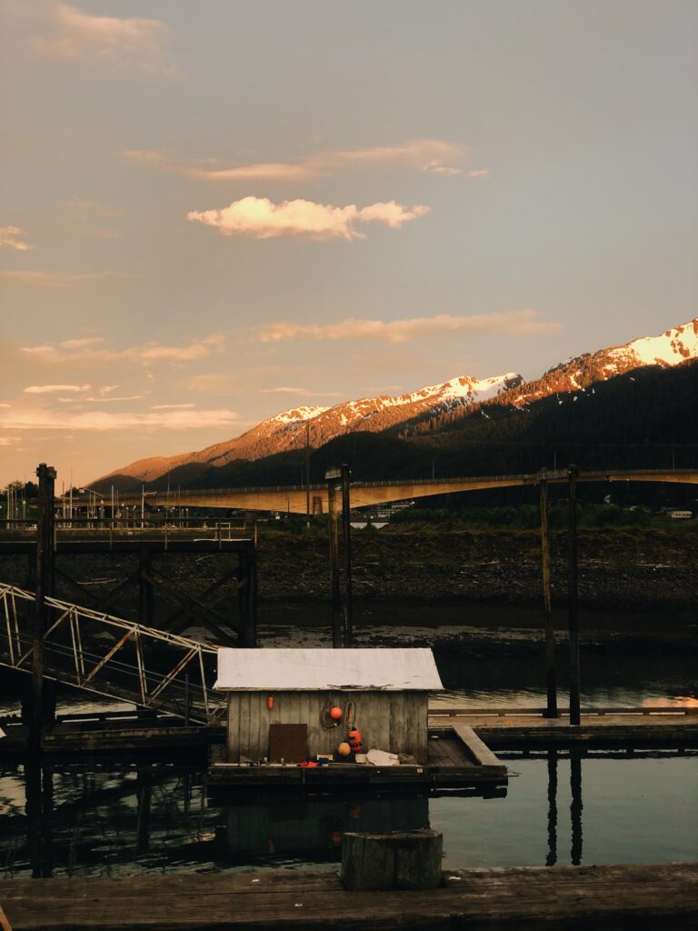 The docks in Juneau at dusk.